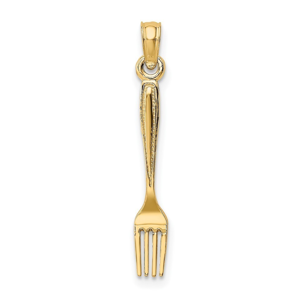 10k Yellow Gold 3-D and Polished Table Fork Necklace Charm Pendant